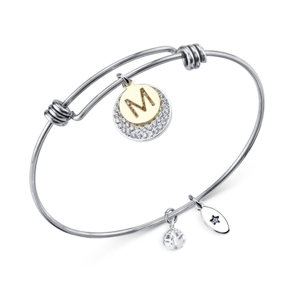 Unwritten Pave Initial M Disc Bangle Bracelet in Silver MSRP $55 NWT